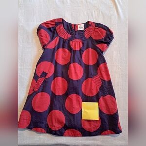 Mini Boden girls size 4-5 years purple with red dots dress, has pockets #1 of 2